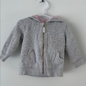 George Gray Zip-Up Hoodie with Pink Hood Lining
